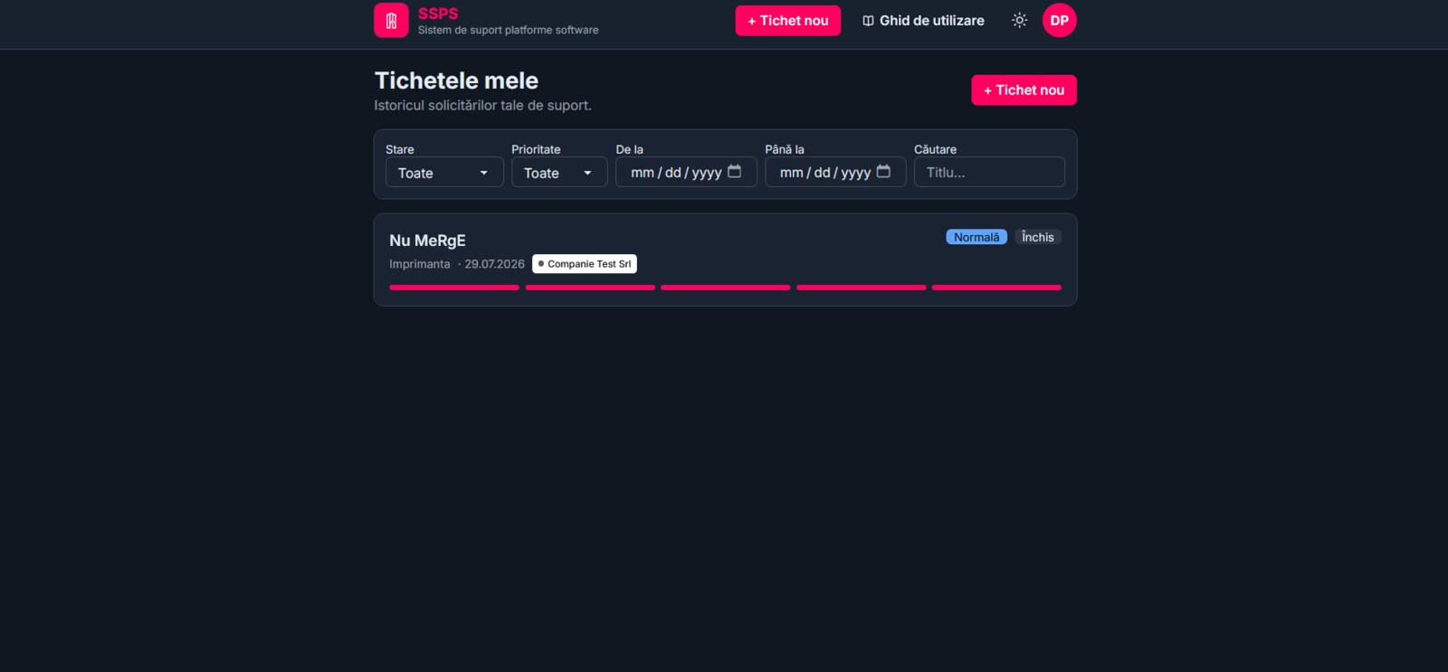 Ecranul „Tichetele mele
